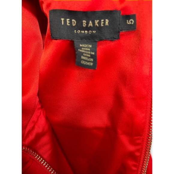 Ted Baker Trixxie Red‎ V Neck Sheath Dress Gold Zipper Buckle Straps Size 12 - Picture 7 of 7